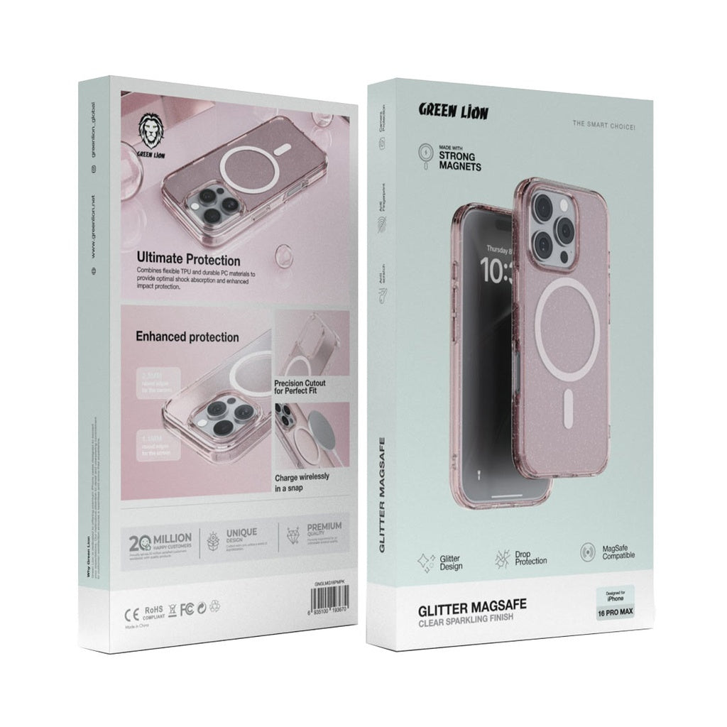 Green Lion Glitter Magsafe Case for iPhone 16 Pro Max Pink