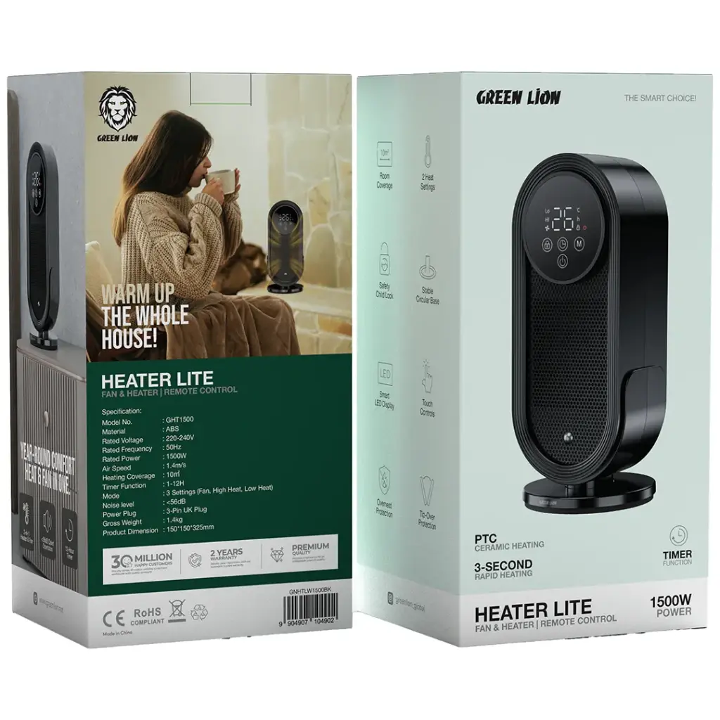 Green Lion Heater Lite Fan & Heater with Remote Control - Black
