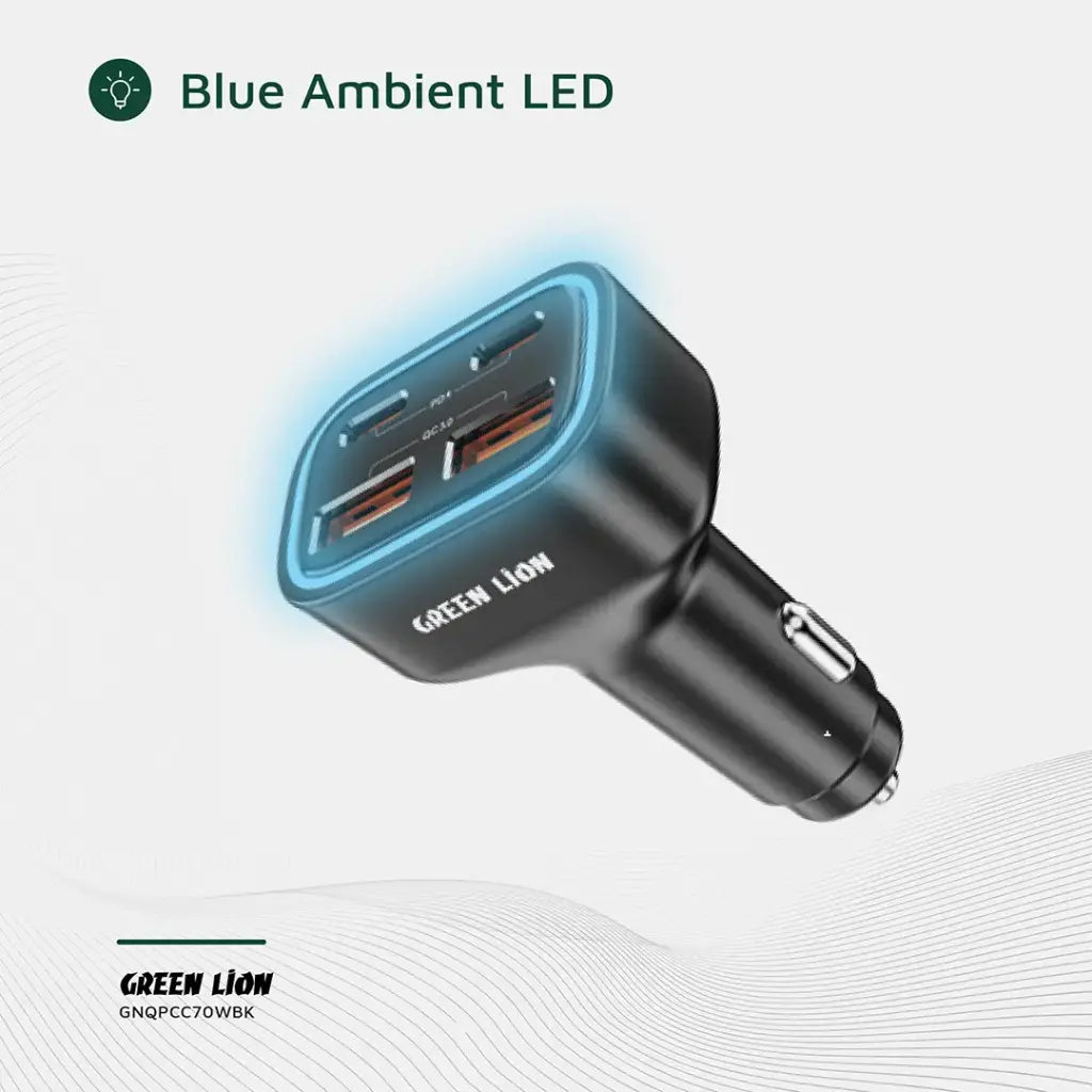 Green Lion Quad Port 70W Car Charger - Black