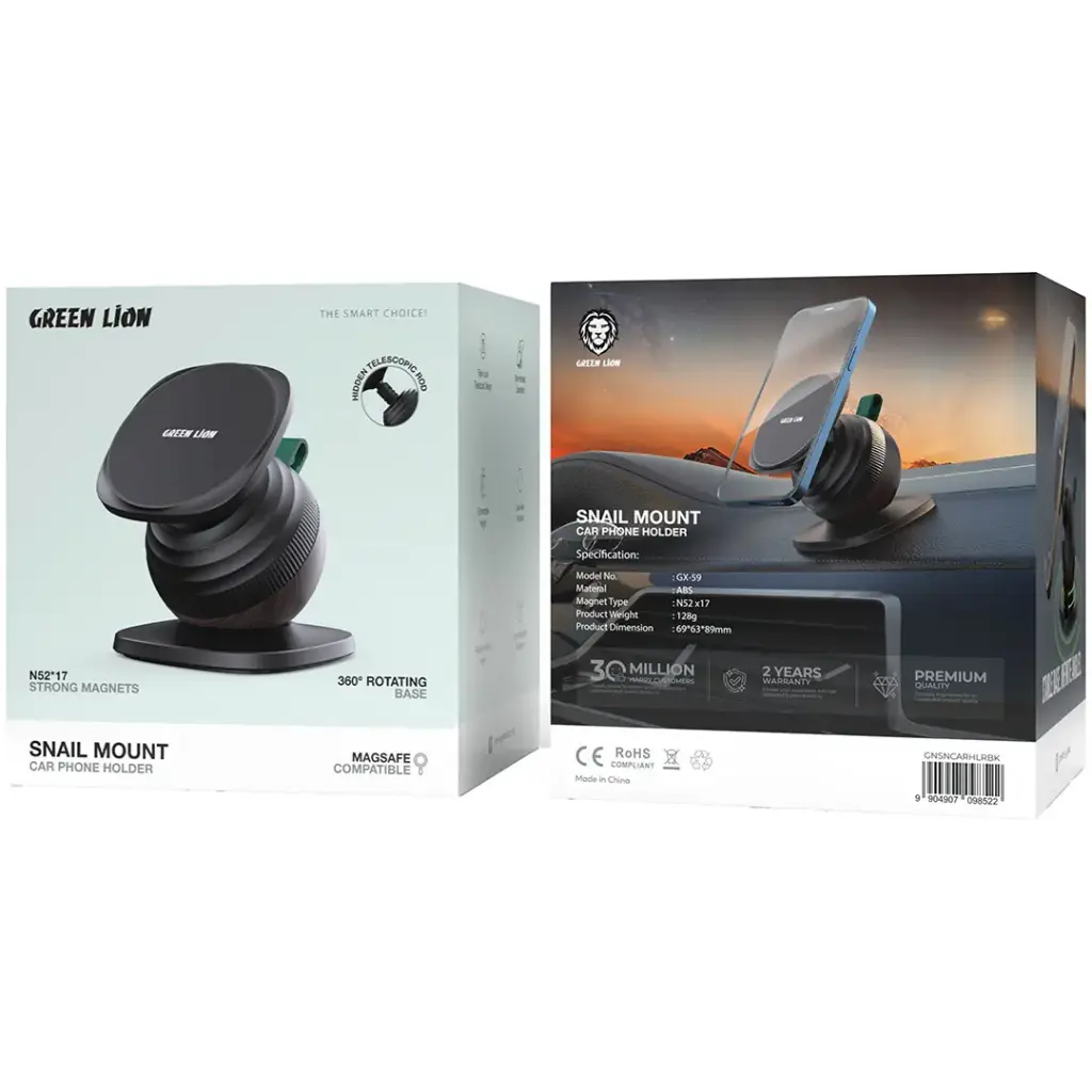 Green Lion Snail Mount Car Phone Holder - Black