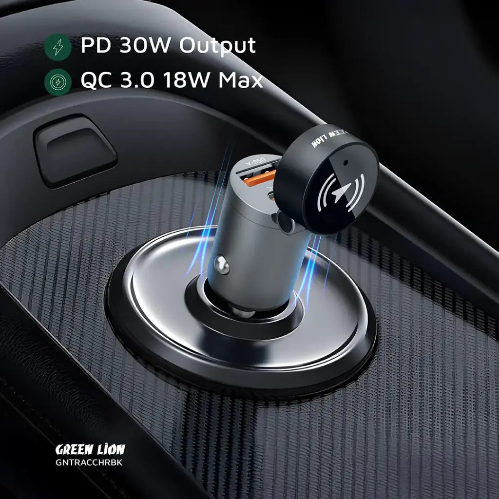 Green Lion Tracker Dual Port Car Charger - Black