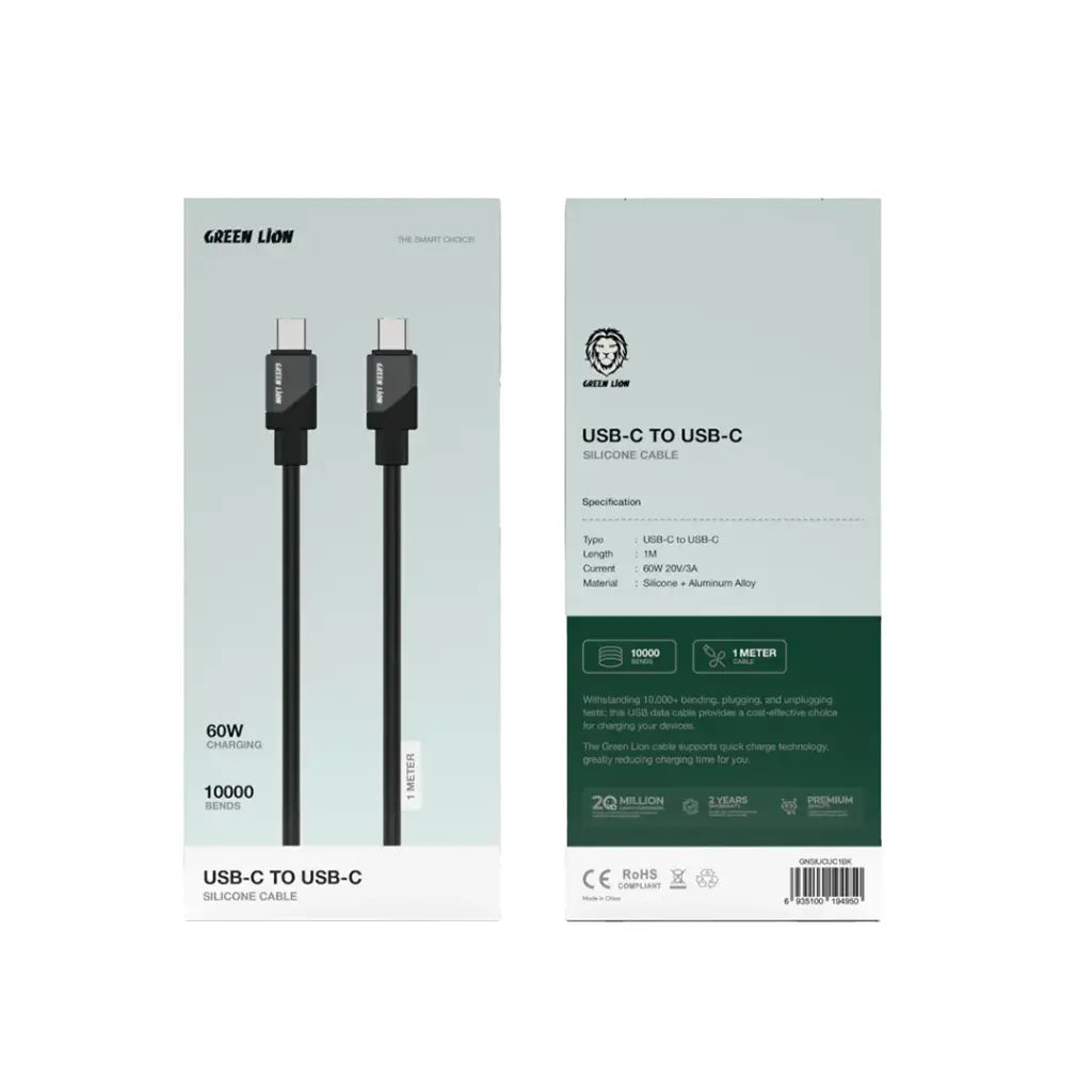 Green Lion USB-C to USB-C Silicone Cable - Black