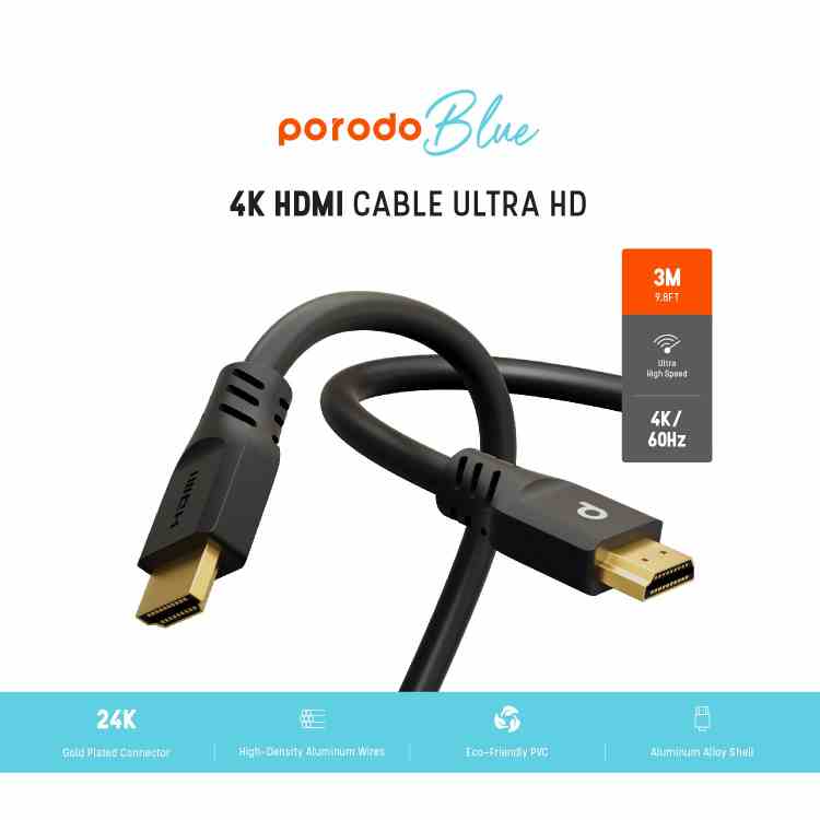 Porodo Blue 4K/60Hz HDMI Cable Ultra HD (3m/9.8ft)