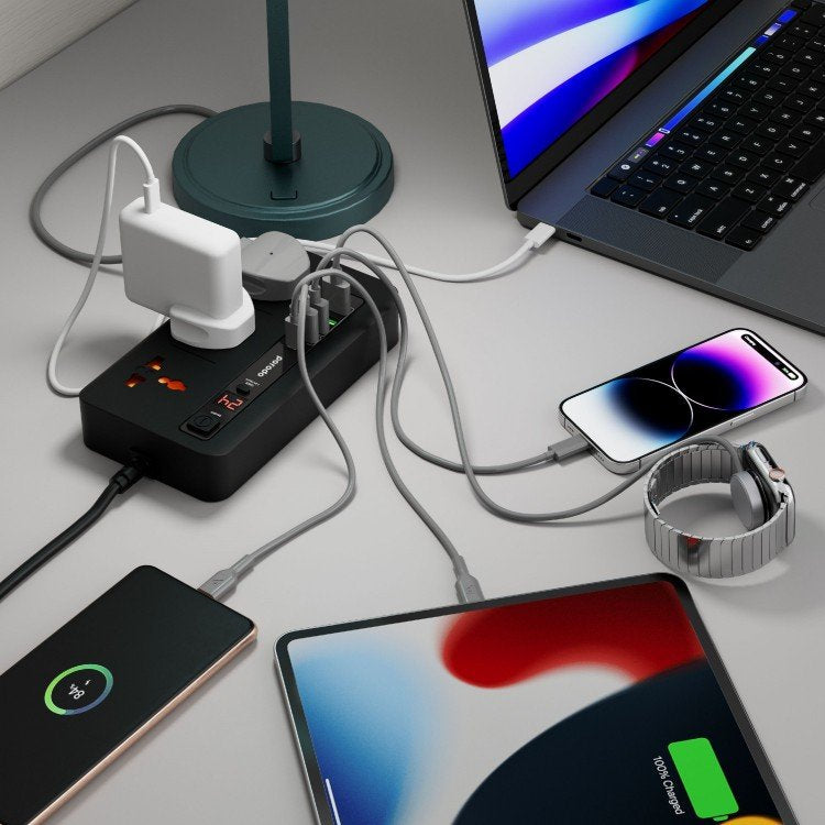 Porodo Multi-Port Power HUB 4 USB-A/USB-C مجموعة Ultimate للمنزل والمكتب 2M