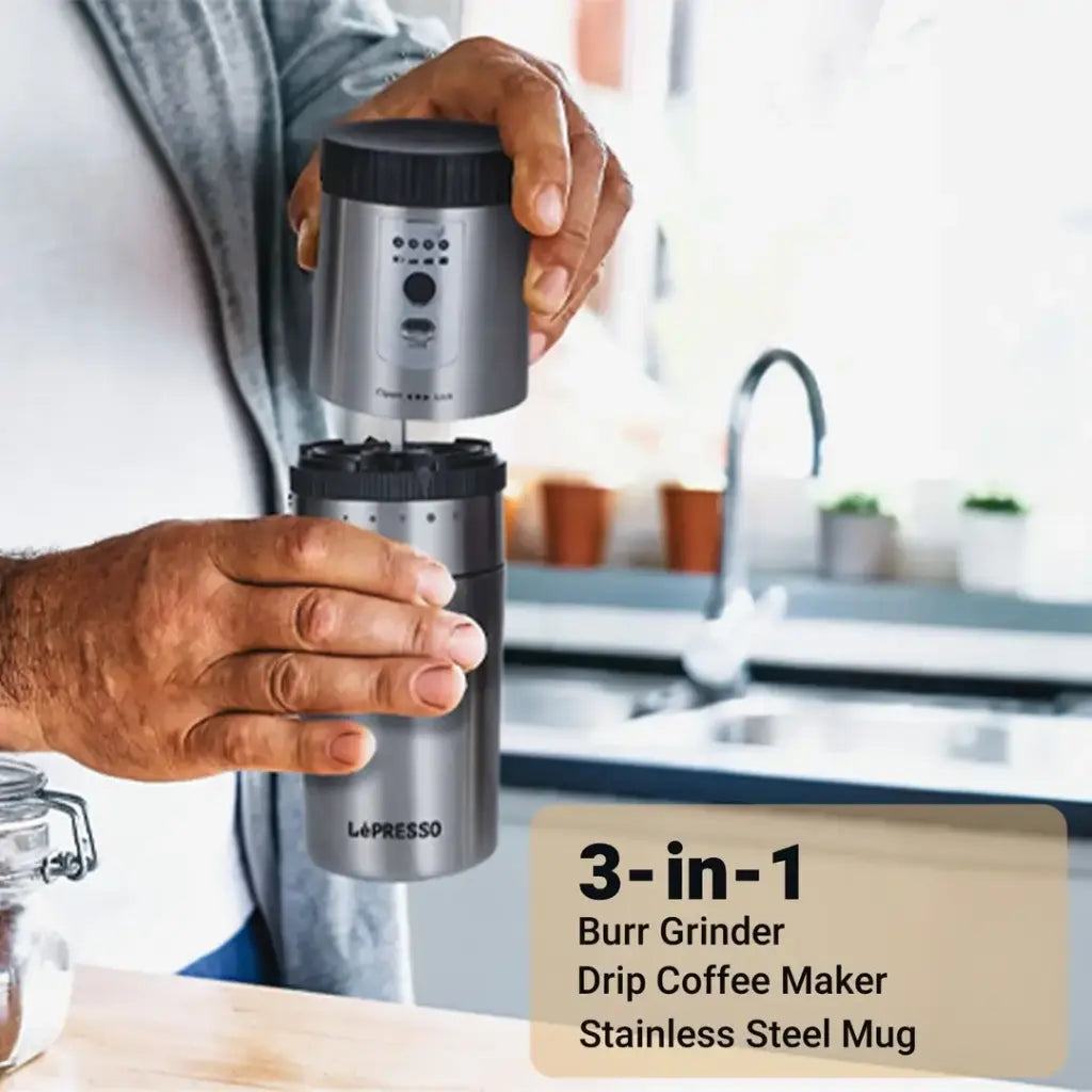 LePresso Portable Mug Burr Grinder Coffee Maker
