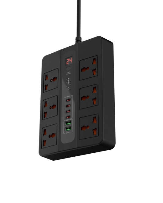 Porodo 6 AC 2 USB-A 24W & 4 USB-C PD 36W Multi-Port Super Hub 3M 3000W UK - Black