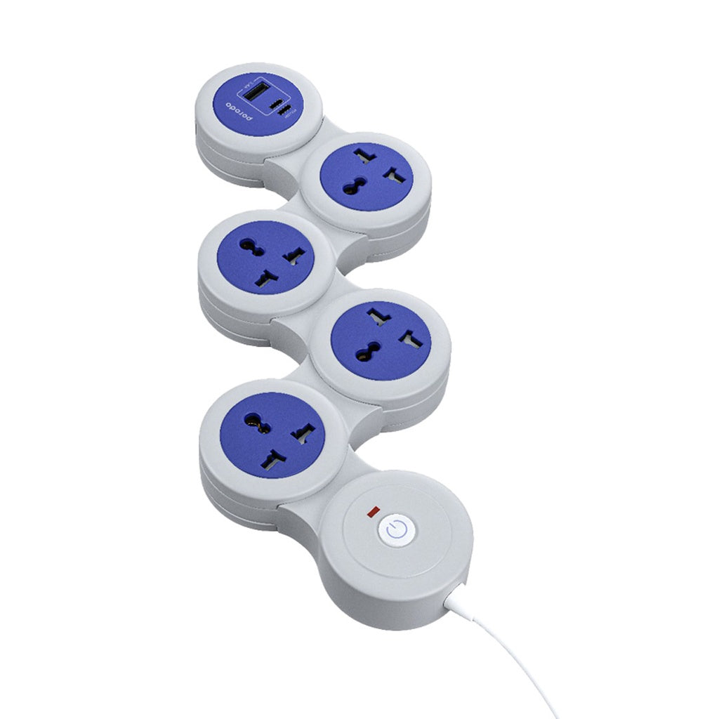 مقبس بورودو USB-A Type-C و4 منافذ تيار متردد بمقبس المملكة المتحدة 2500 واط PD 20 واط 3 أمتار - رمادي