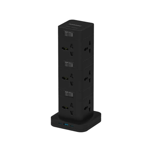 موزع طاقة بورودو ثلاثي الطوابق 12 تيار متردد مع USB-C PD وشحن سريع 3.0 - أسود