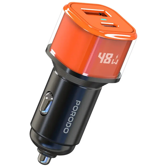 Porodo 48W Averin Multi-Port Car Charger with Aluminum Alloy Housing - Orange