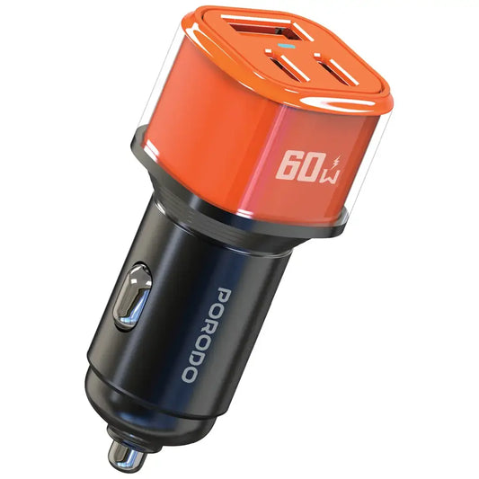 Porodo 60W Averin Multi-Port Car Charger with Aluminum Alloy Housing - Orange