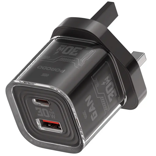 Porodo Tezclarte Quick Wall Charger Dual-Port Fast Charging - black