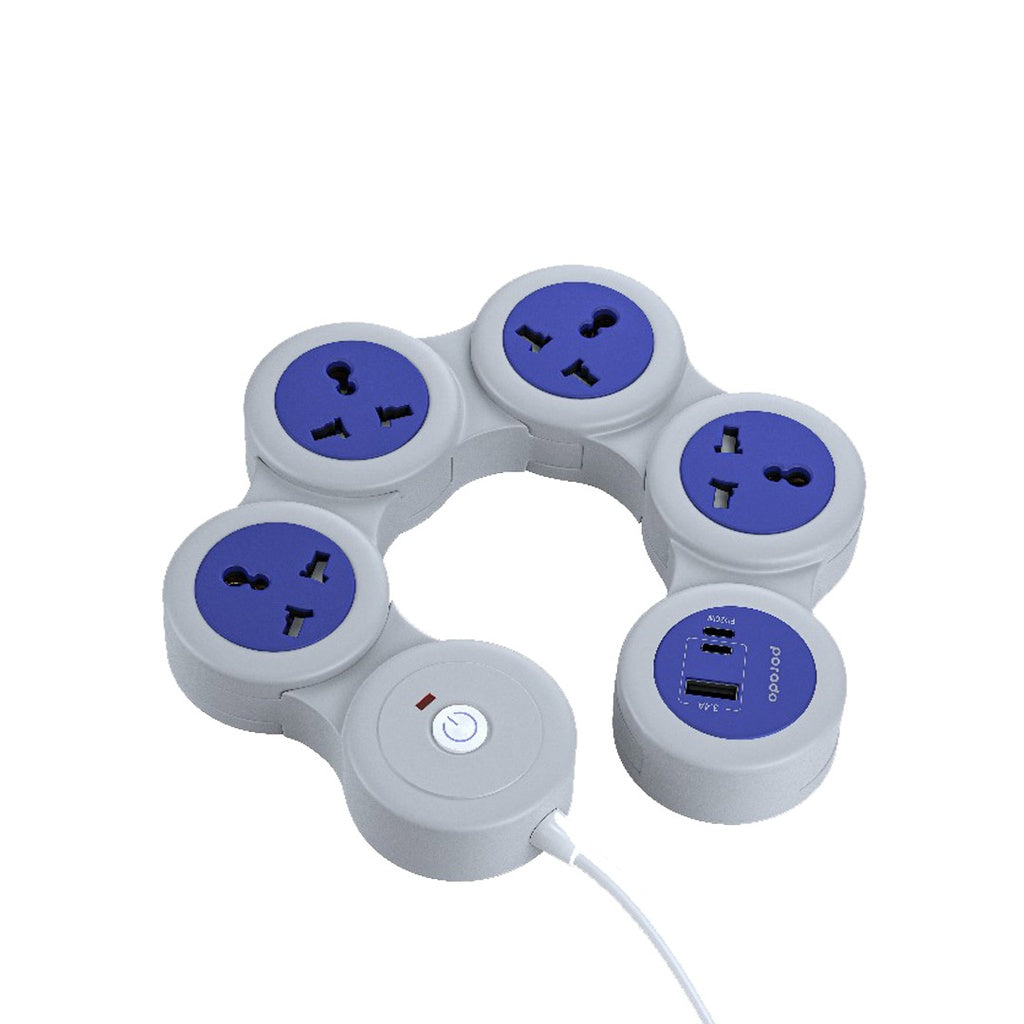 مقبس بورودو USB-A Type-C و4 منافذ تيار متردد بمقبس المملكة المتحدة 2500 واط PD 20 واط 3 أمتار - رمادي