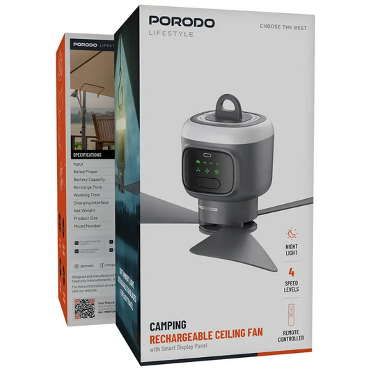 Porodo Lifestyle Camping Rechargeable Ceiling Fan - Gray