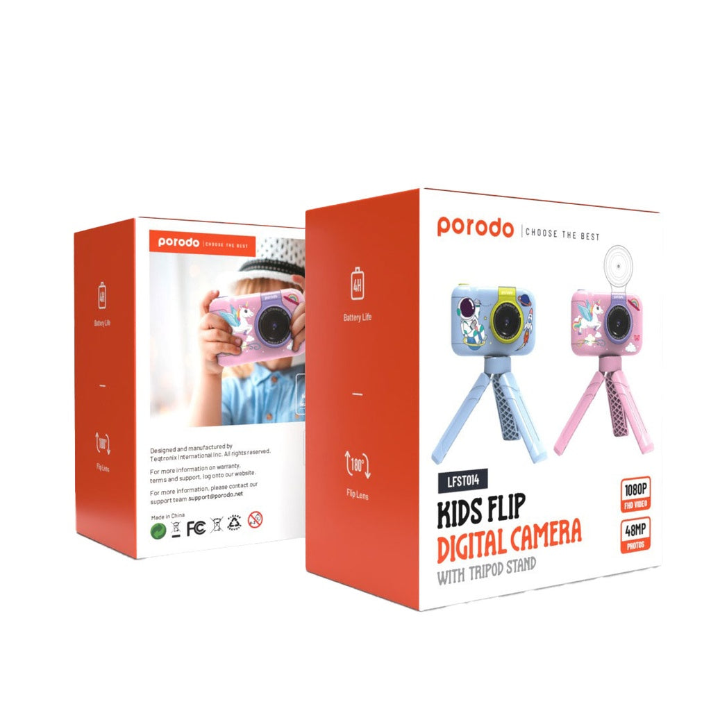 Porodo Lifestyle Kids Flip Digital Camera With Tripod Stand Blue