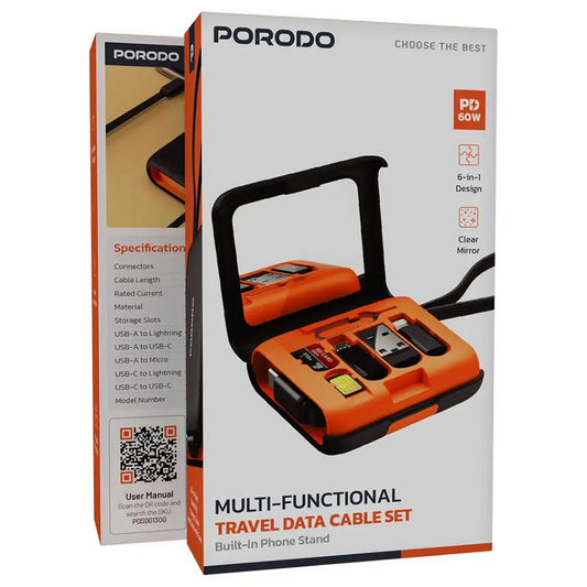 Porodo Multi-Functional Travel Data Cable Set - Orange