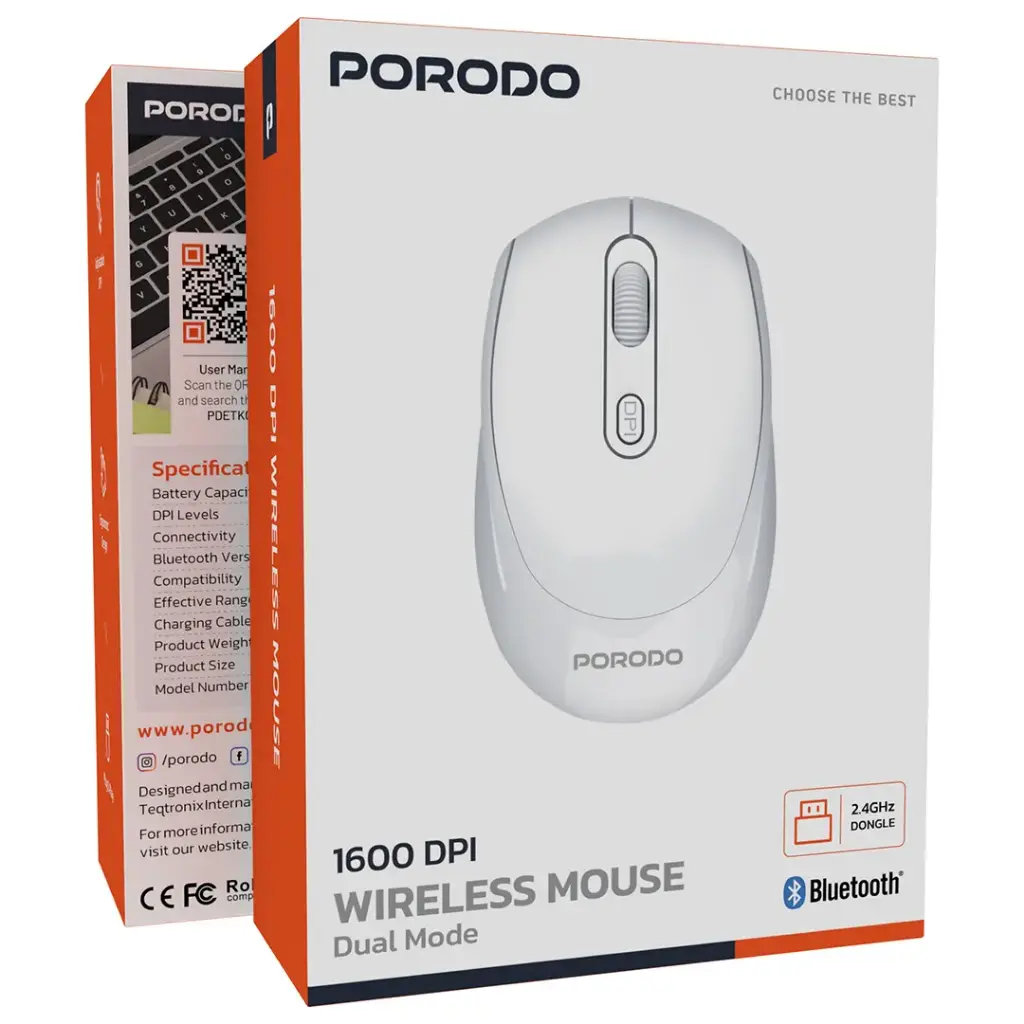 Porodo 1600DPI Wireless Mouse Dual Mode