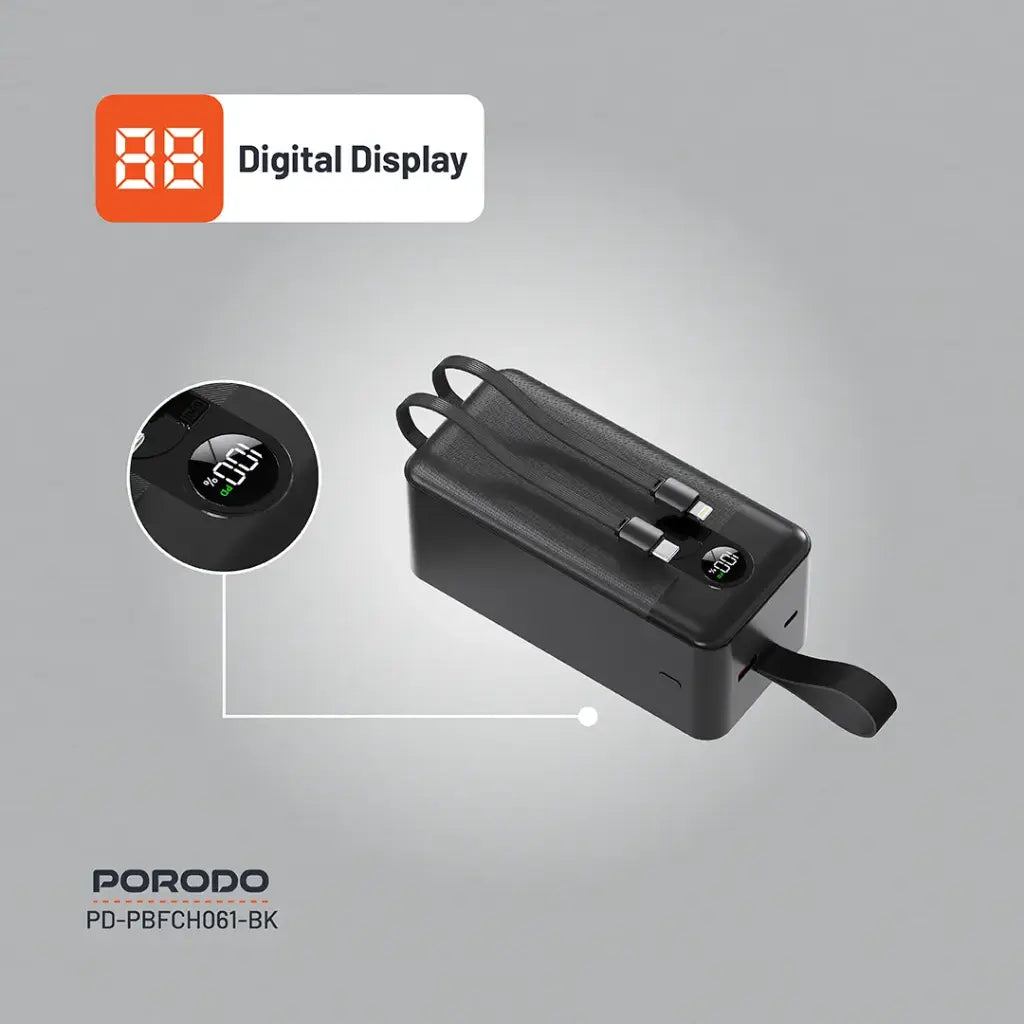 Porodo 50000mAh Power Bank Integrated Cables - Black