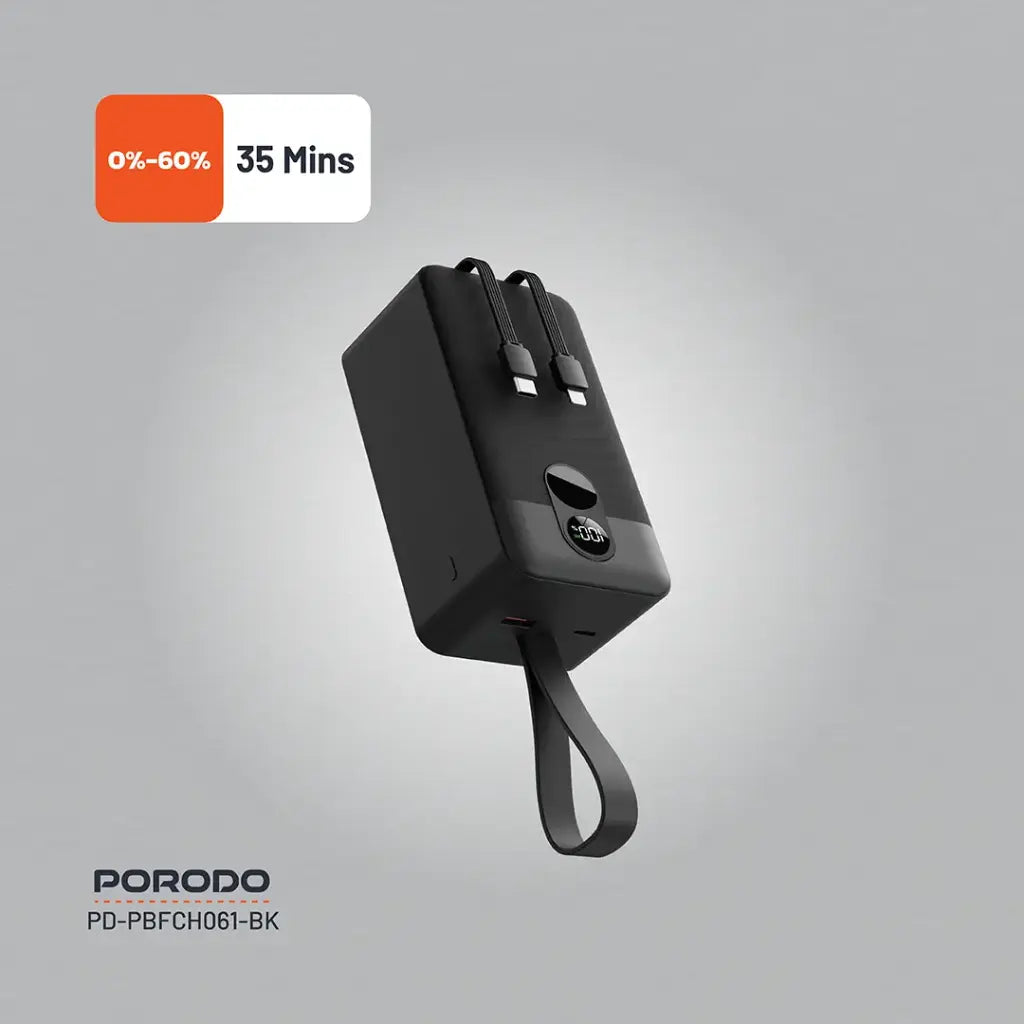 Porodo 50000mAh Power Bank Integrated Cables - Black