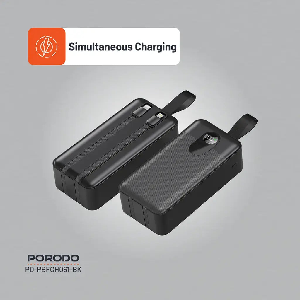 Porodo 50000mAh Power Bank Integrated Cables - Black