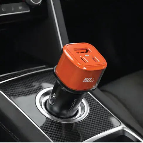Porodo 60W Averin Multi-Port Car Charger with Aluminum Alloy Housing - Orange