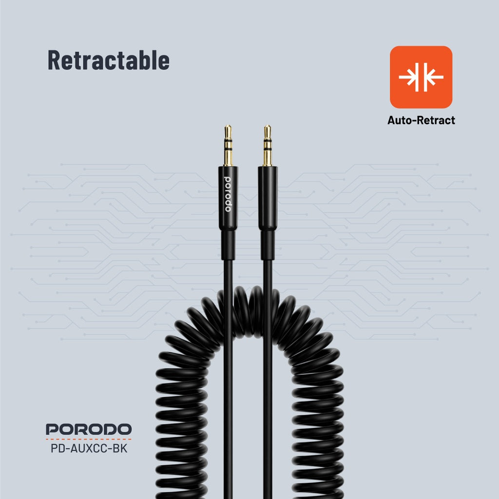 Porodo AUX 3.5 to 3.5 Coil Cable 1.2M - Black
