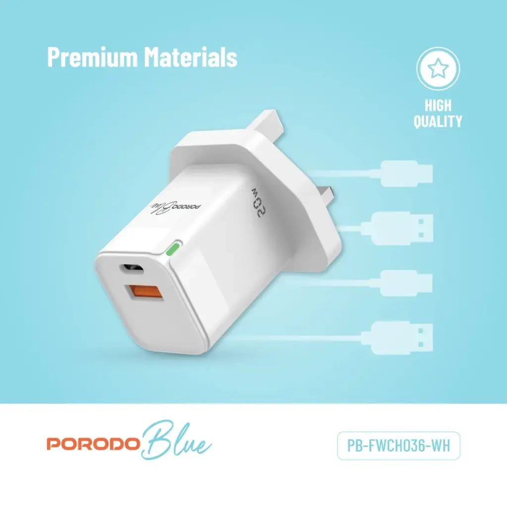 Porodo Blue Ultra-Quick Charger USB-A to USB-C - White