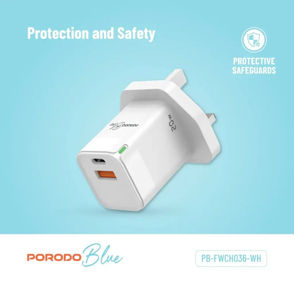 Porodo Blue Ultra-Quick Charger USB-A to USB-C - White