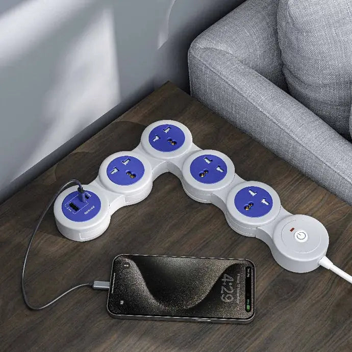 مقبس بورودو USB-A Type-C و4 منافذ تيار متردد بمقبس المملكة المتحدة 2500 واط PD 20 واط 3 أمتار - رمادي