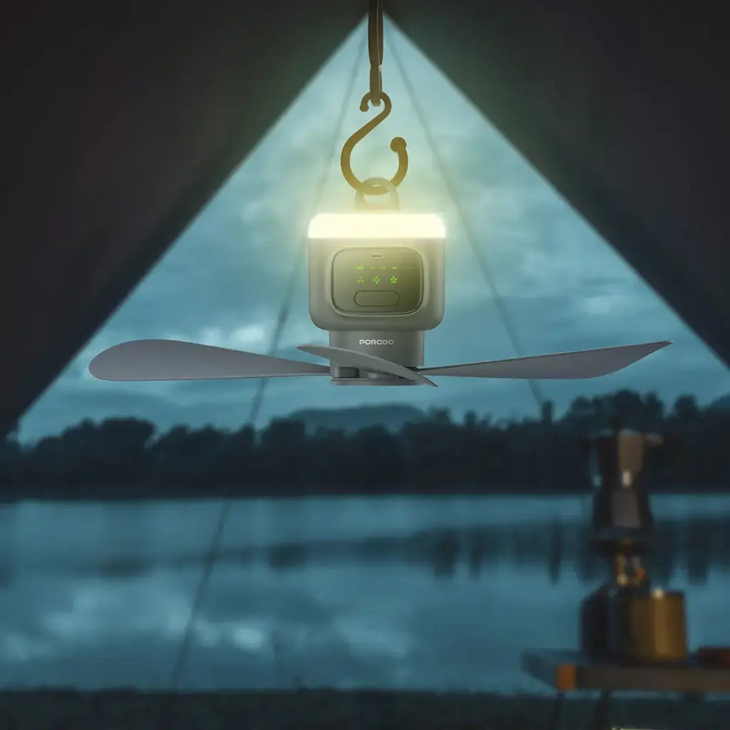 Porodo Lifestyle Camping Rechargeable Ceiling Fan - Gray