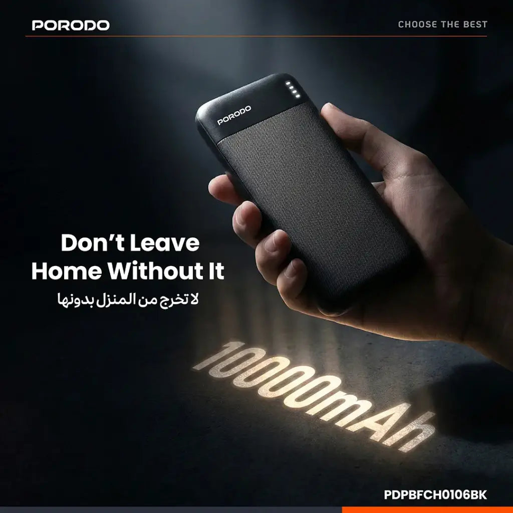 Porodo Luna Pro Power Bank with USB Multi-Port Charging - Black 20000mah
