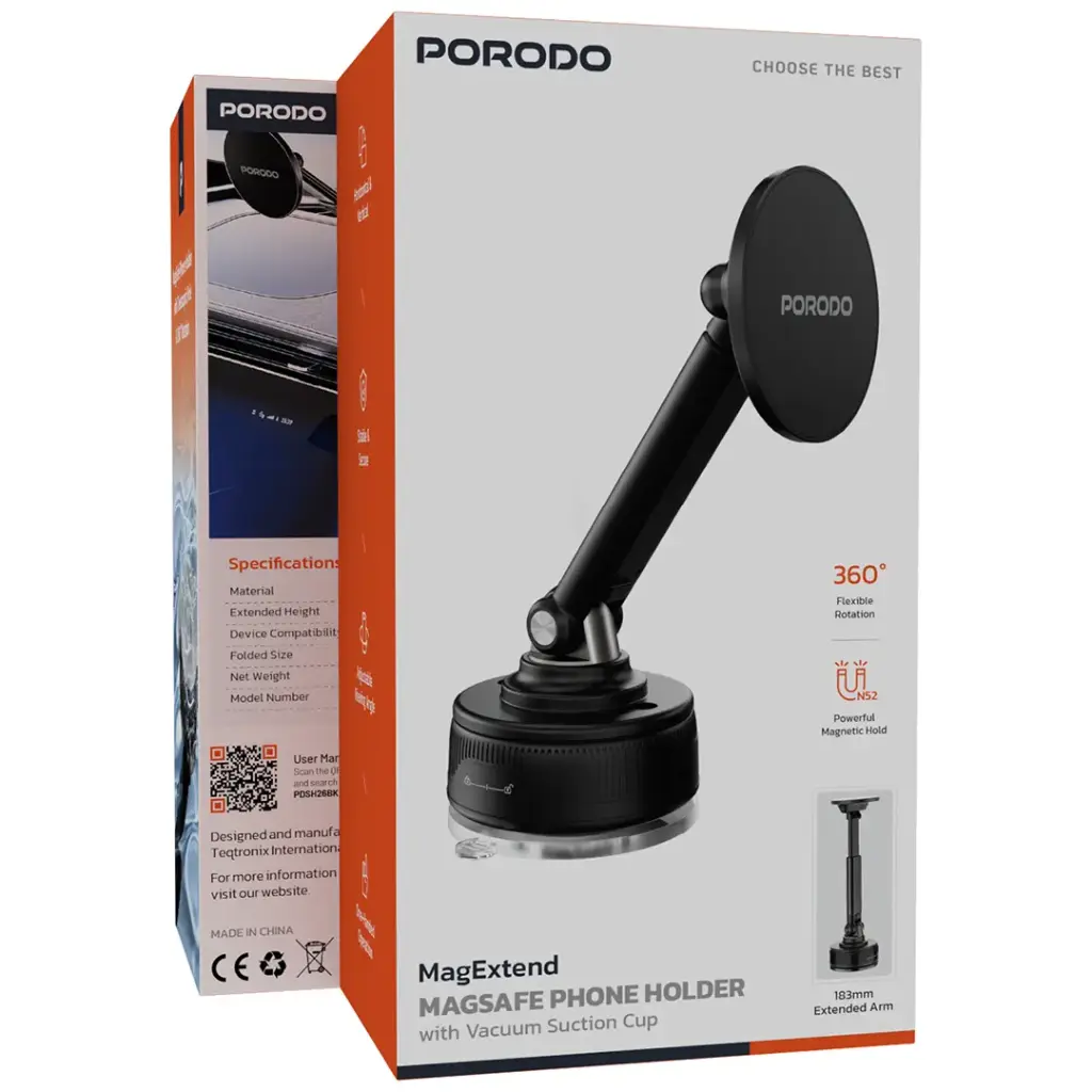 Porodo MagExtend MagSafe Phone Holder with Adhesive Base Grip - Black