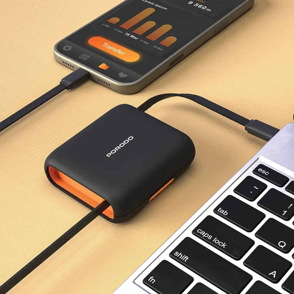 Porodo Multi-Functional Travel Data Cable Set - Orange