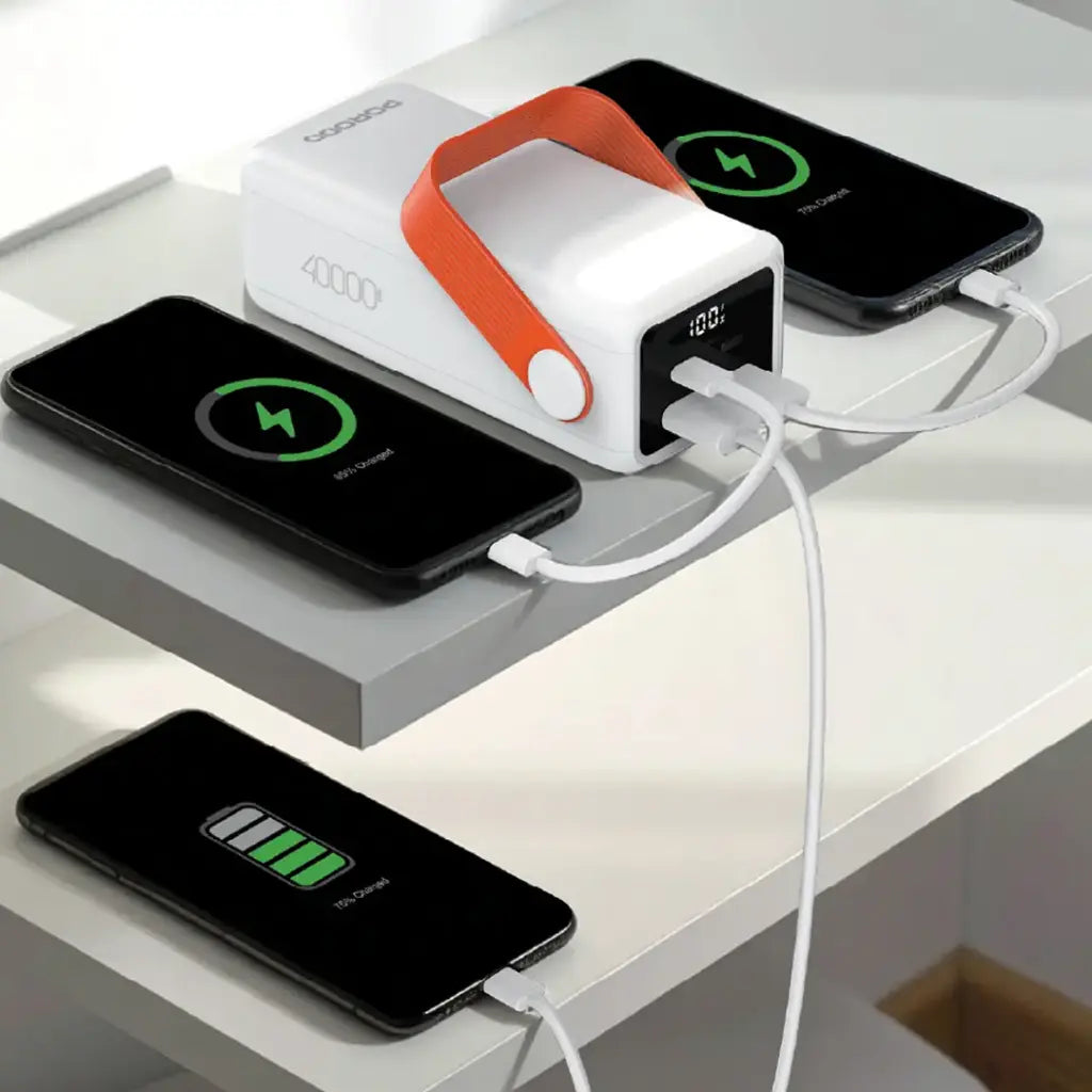 Porodo PortaPower 40000mAh Power Bank with Built-In LED Lighting - White