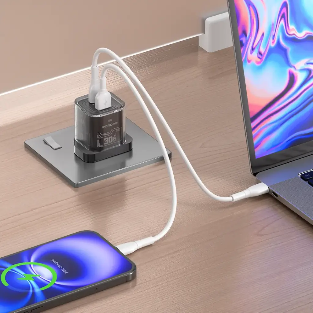 Porodo Tezclarte Quick Wall Charger Dual-Port Fast Charging - black