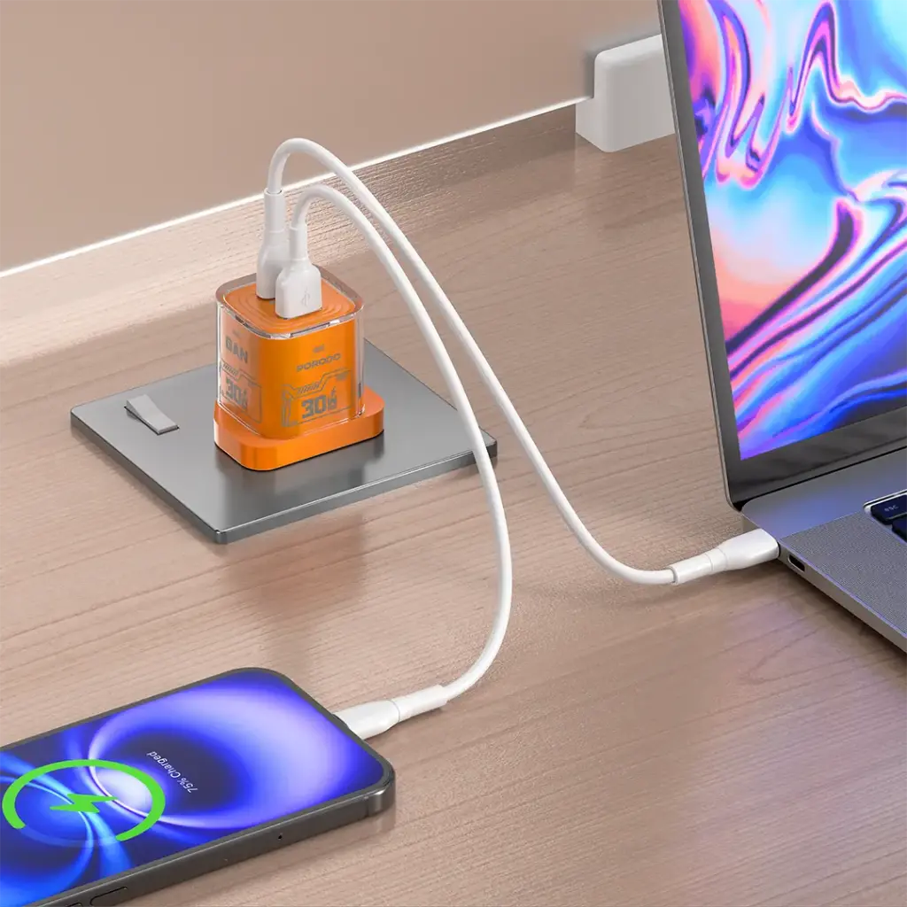 Porodo Tezclarte Quick Wall Charger Dual-Port Fast Charging - Orange