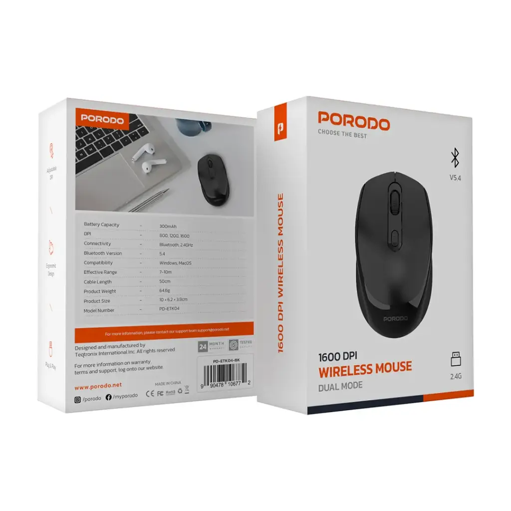Porodo 1600DPI Wireless Mouse Dual Mode