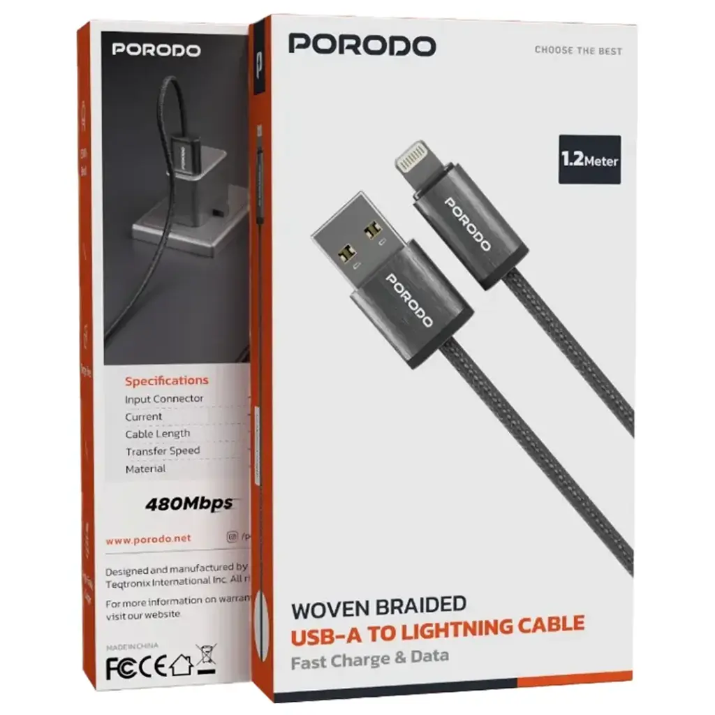 Porodo Woven Braided USB-A to Lightning Cable