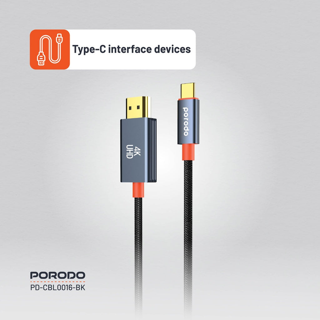 Porodo  Type-C to HDMI Woven Cable - Black
