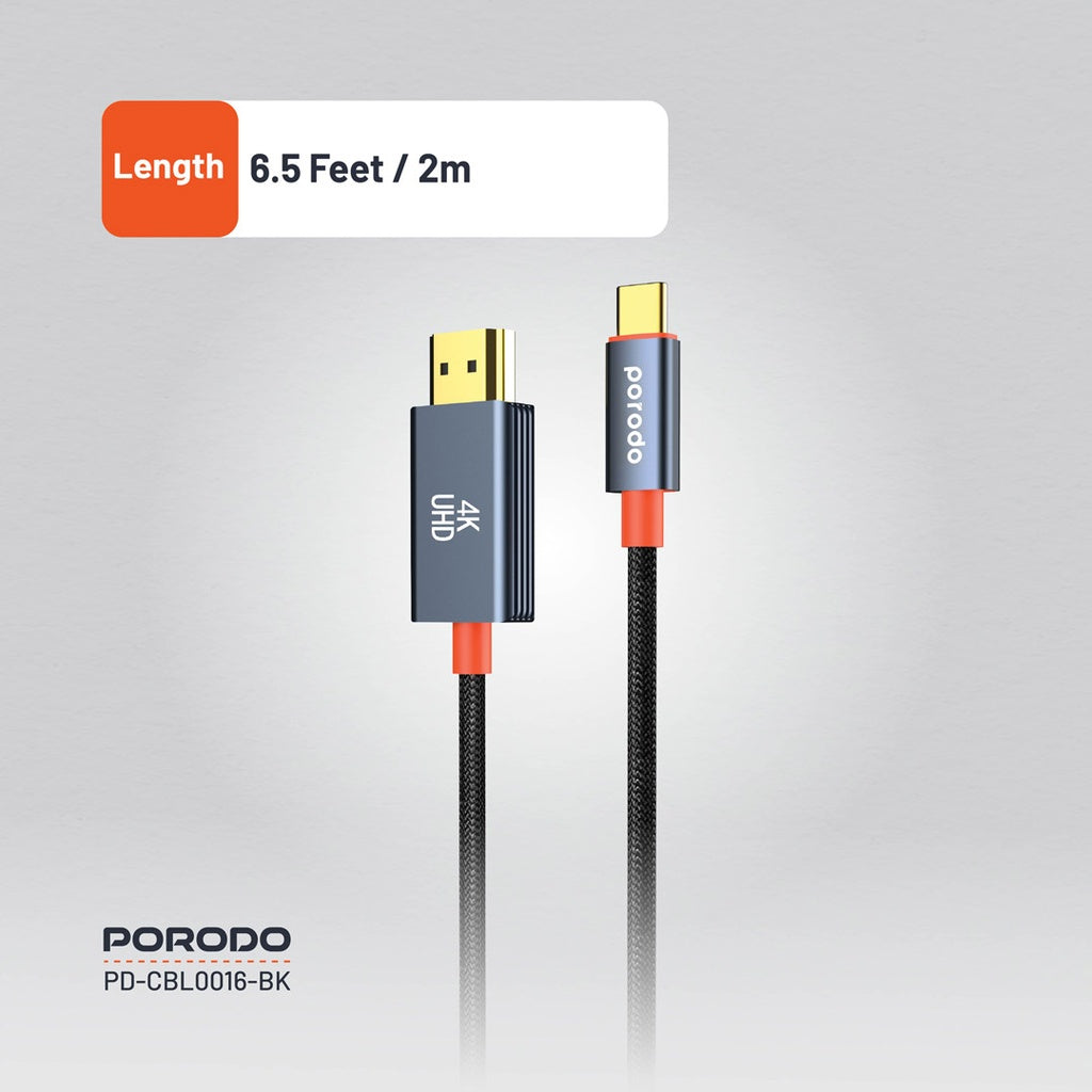 Porodo  Type-C to HDMI Woven Cable - Black