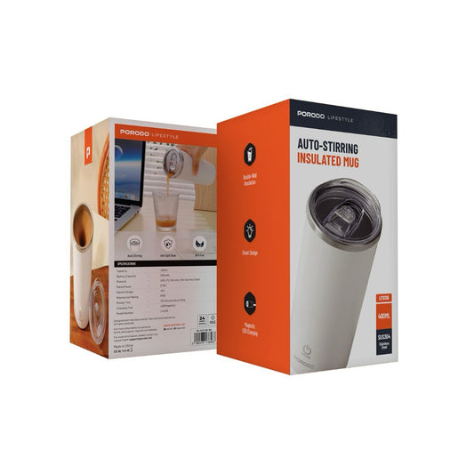 Porodo Lifestyle 400ml Auto - Stirring Insulated Mug - White