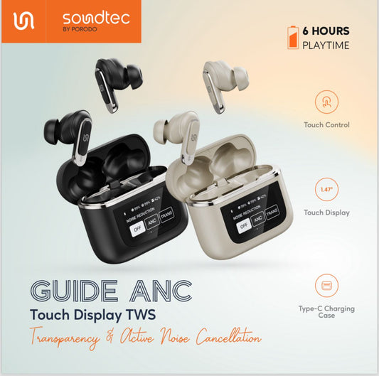 دليل Porodo Soundtec سماعات أذن ANC TWS مع شاشة تعمل باللمس | PD-STGUIDE |