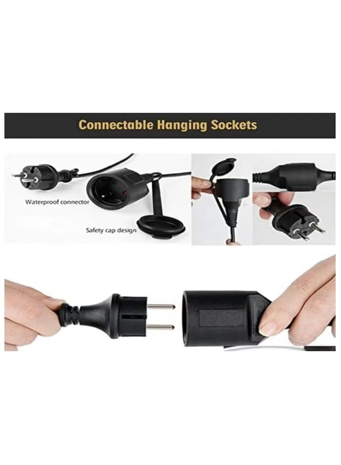 Outdoor String (10 Meter 100holder) Lights Commercial Great Weatherproof String 10 Meter 100holder Hanging Sockets Decorative Lights for Outdoor Garden (Bulbs Not Included)