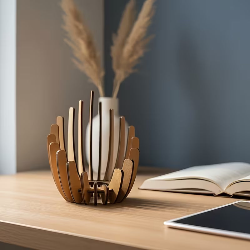 Handmade for Lotus-Shaped Wooden Candlestick