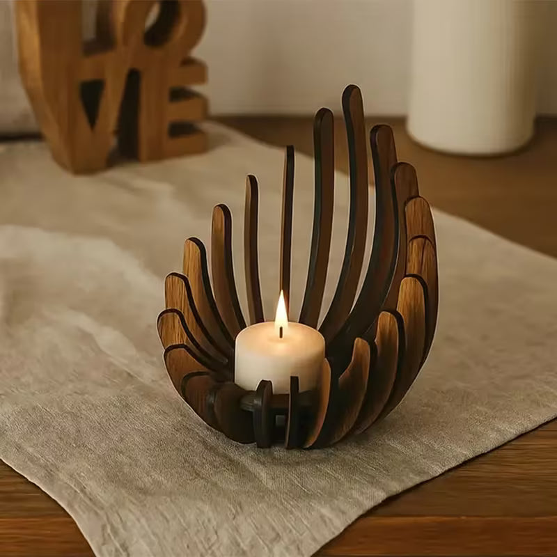 Handmade for Lotus-Shaped Wooden Candlestick