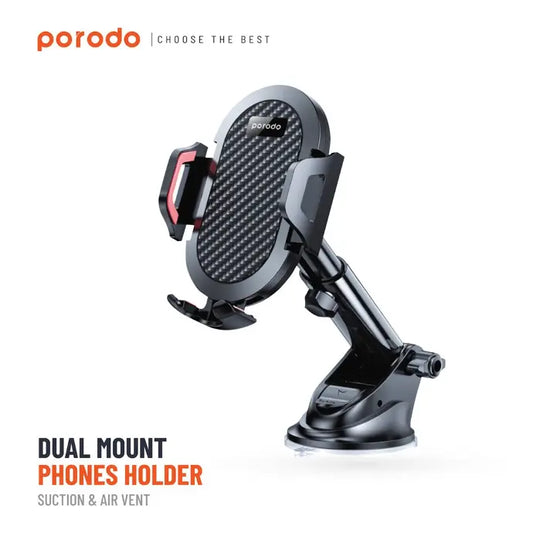 Porodo ABS+Silicone 360 Degree Rotatable Universal Car Mount - Black