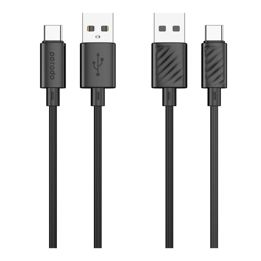 Porodo Blue 3A PD USB A إلى Type C PVC كابل 1.2 متر - أسود