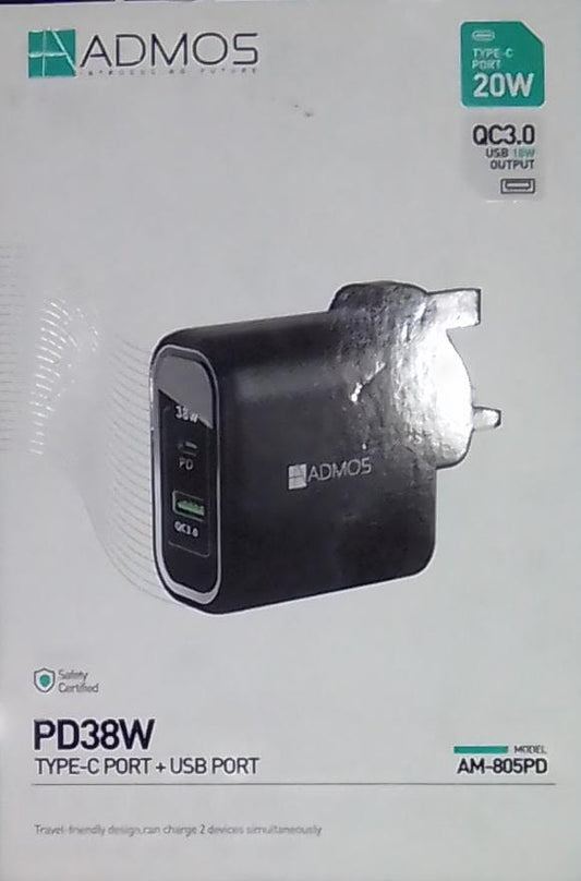 منفذ ADMOS PD38W TYPE-C + منفذ USB، AM-805PD