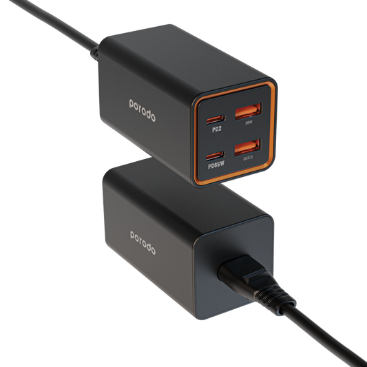 Porodo 4 Ports GaN Desktop Charger PD 65W - Black